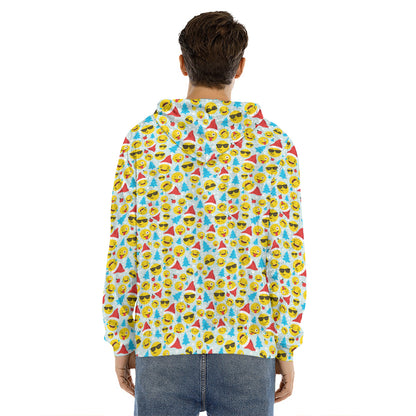 Christmas Emoji Pattern Print Men's Velvet Pullover Hoodie