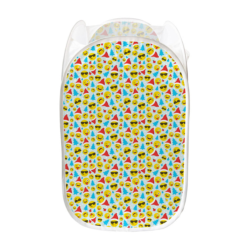 Christmas Emoji Pattern Print Mesh Laundry Hamper