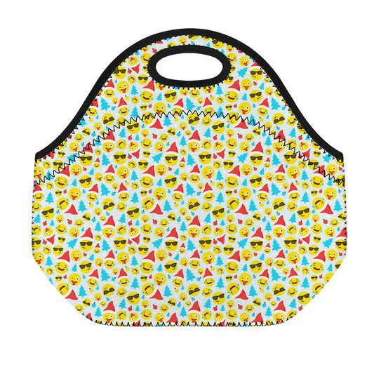Christmas Emoji Pattern Print Neoprene Lunch Bag