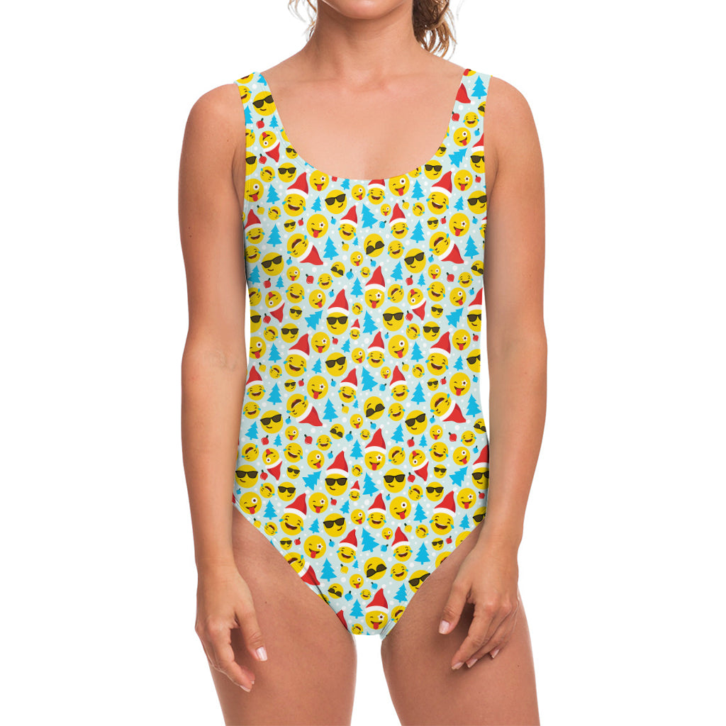 Christmas Emoji Pattern Print One Piece Swimsuit