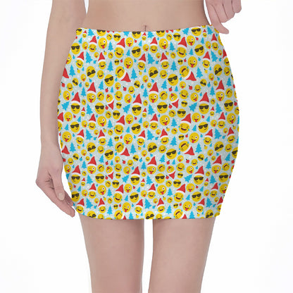 Christmas Emoji Pattern Print Pencil Mini Skirt