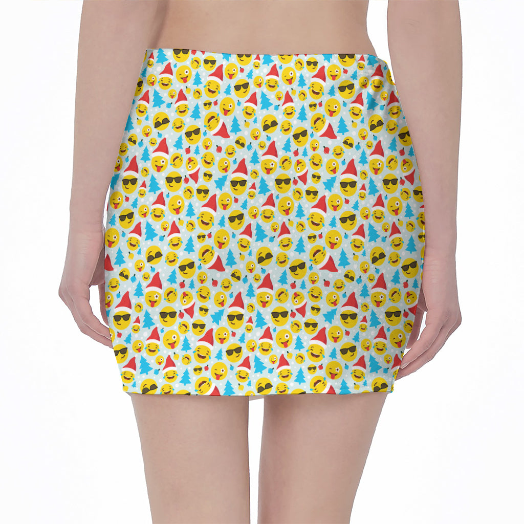 Christmas Emoji Pattern Print Pencil Mini Skirt