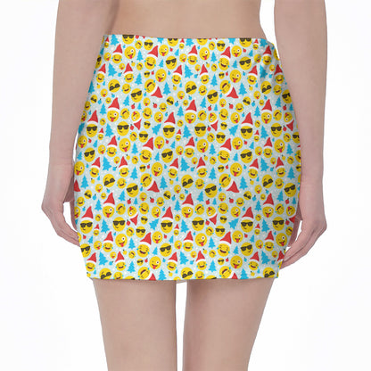 Christmas Emoji Pattern Print Pencil Mini Skirt