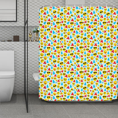Christmas Emoji Pattern Print Polyester Shower Curtain