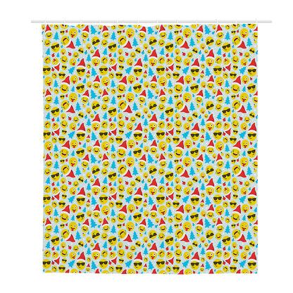Christmas Emoji Pattern Print Polyester Shower Curtain