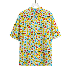 Christmas Emoji Pattern Print Rayon Hawaiian Shirt