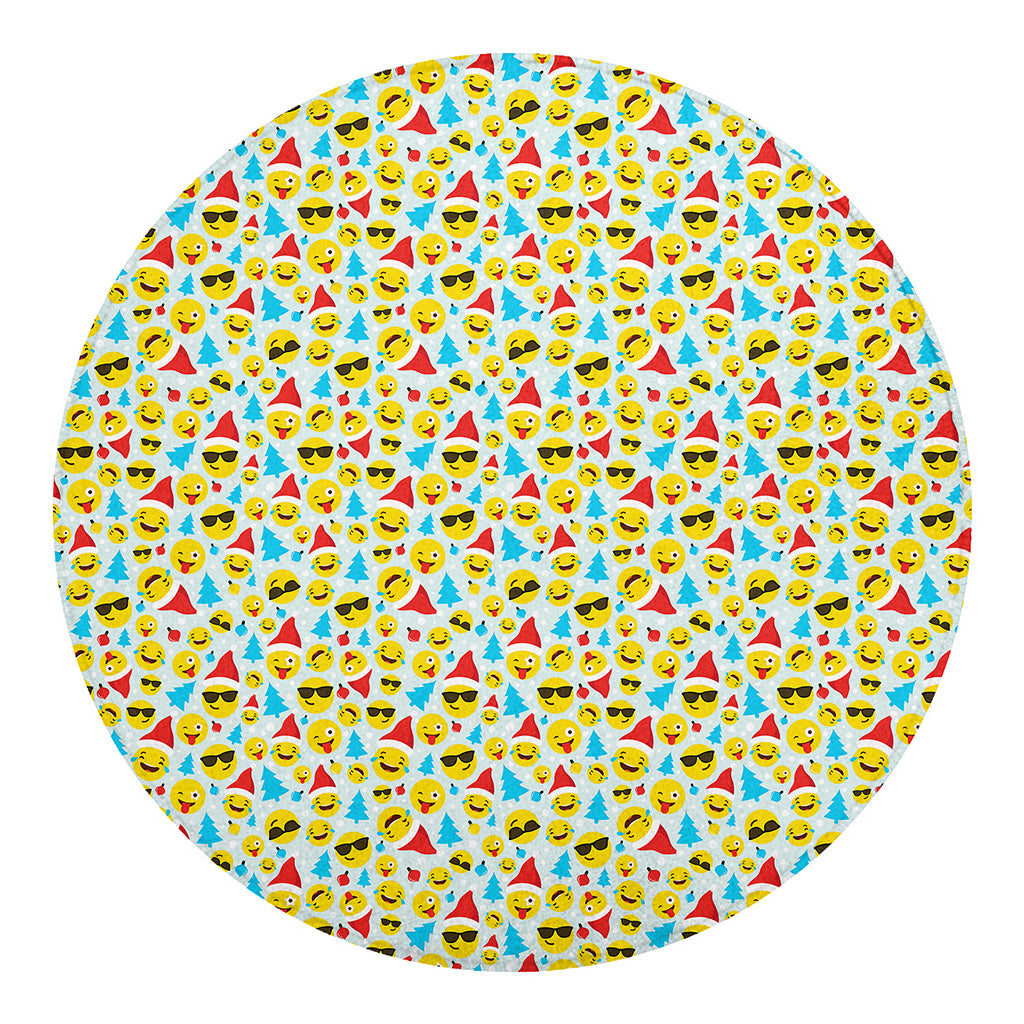 Christmas Emoji Pattern Print Round Blanket