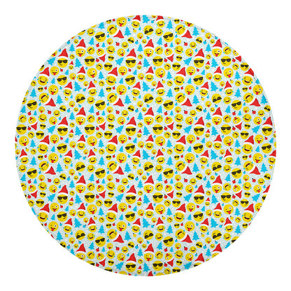 Christmas Emoji Pattern Print Round Blanket