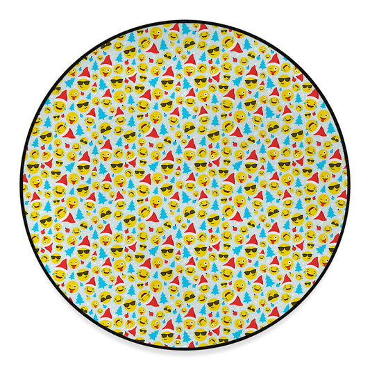 Christmas Emoji Pattern Print Round Floor Mat
