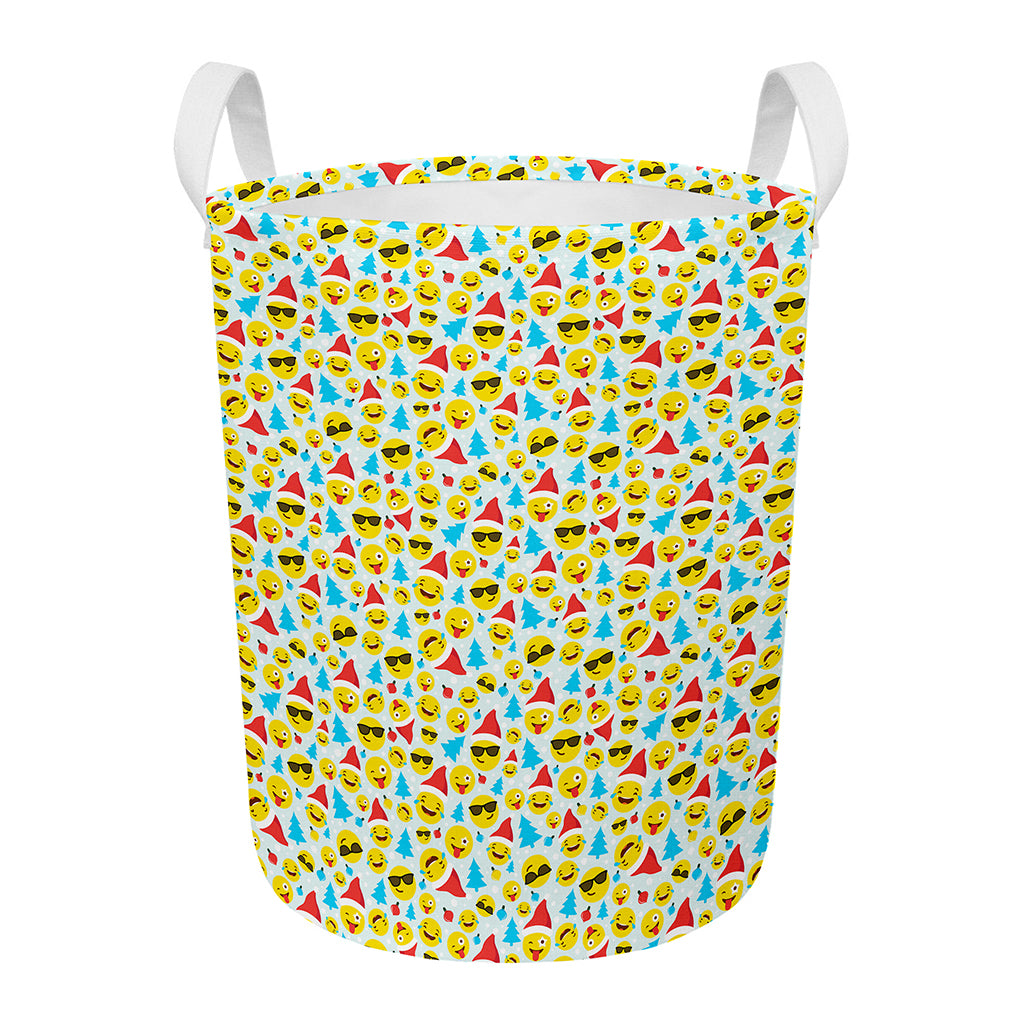 Christmas Emoji Pattern Print Round Laundry Basket