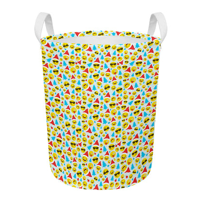 Christmas Emoji Pattern Print Round Laundry Basket