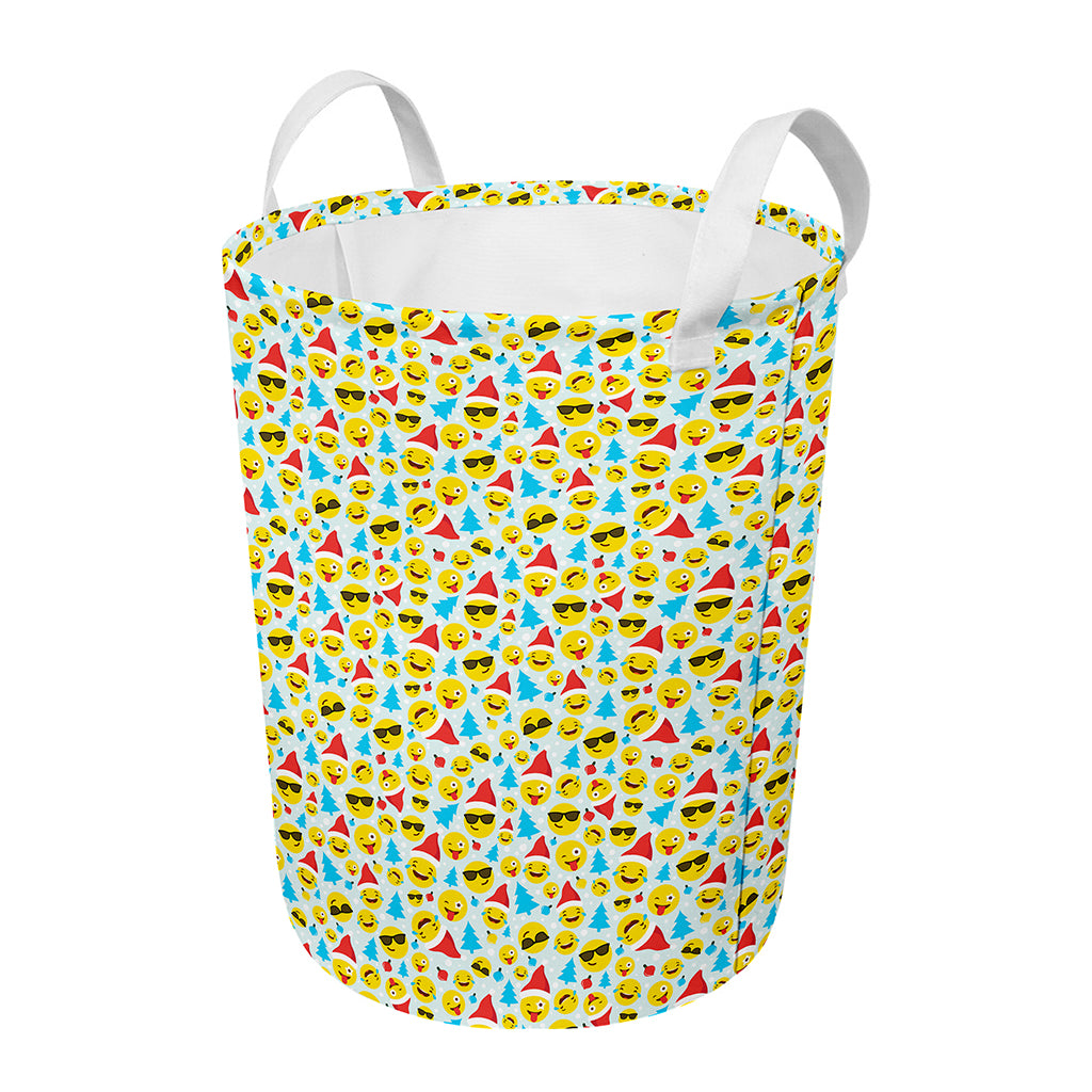 Christmas Emoji Pattern Print Round Laundry Basket