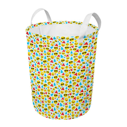 Christmas Emoji Pattern Print Round Laundry Basket
