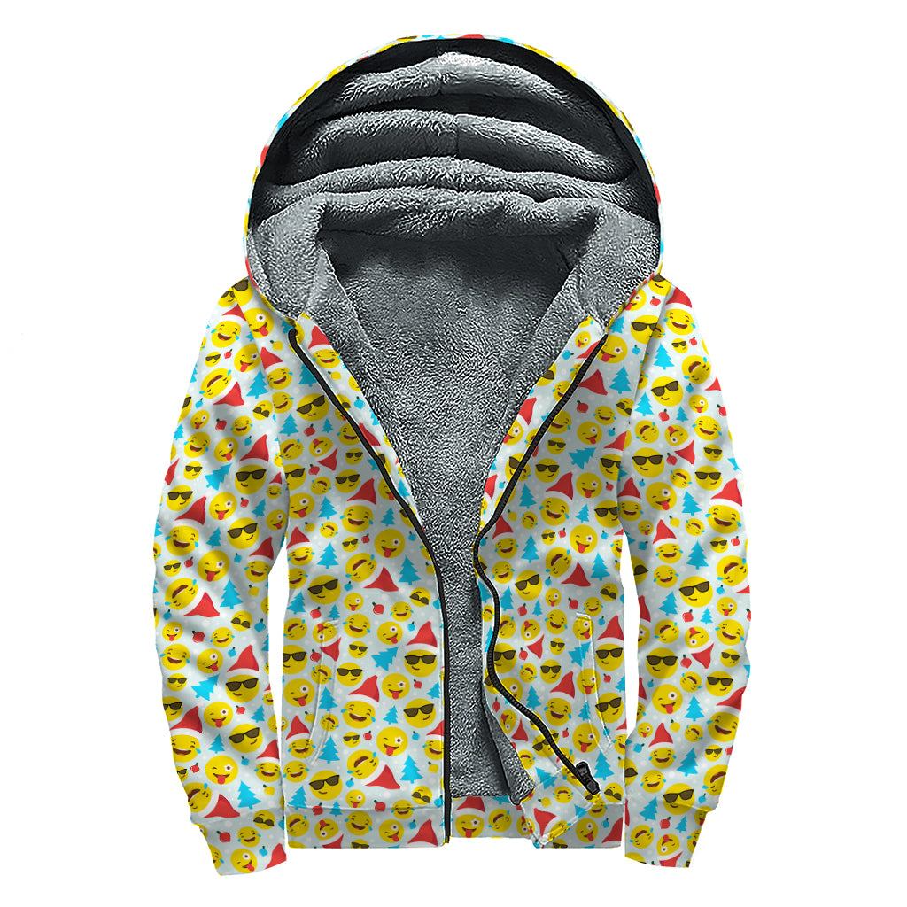 Christmas Emoji Pattern Print Sherpa Lined Zip Up Hoodie