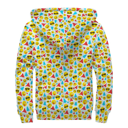 Christmas Emoji Pattern Print Sherpa Lined Zip Up Hoodie