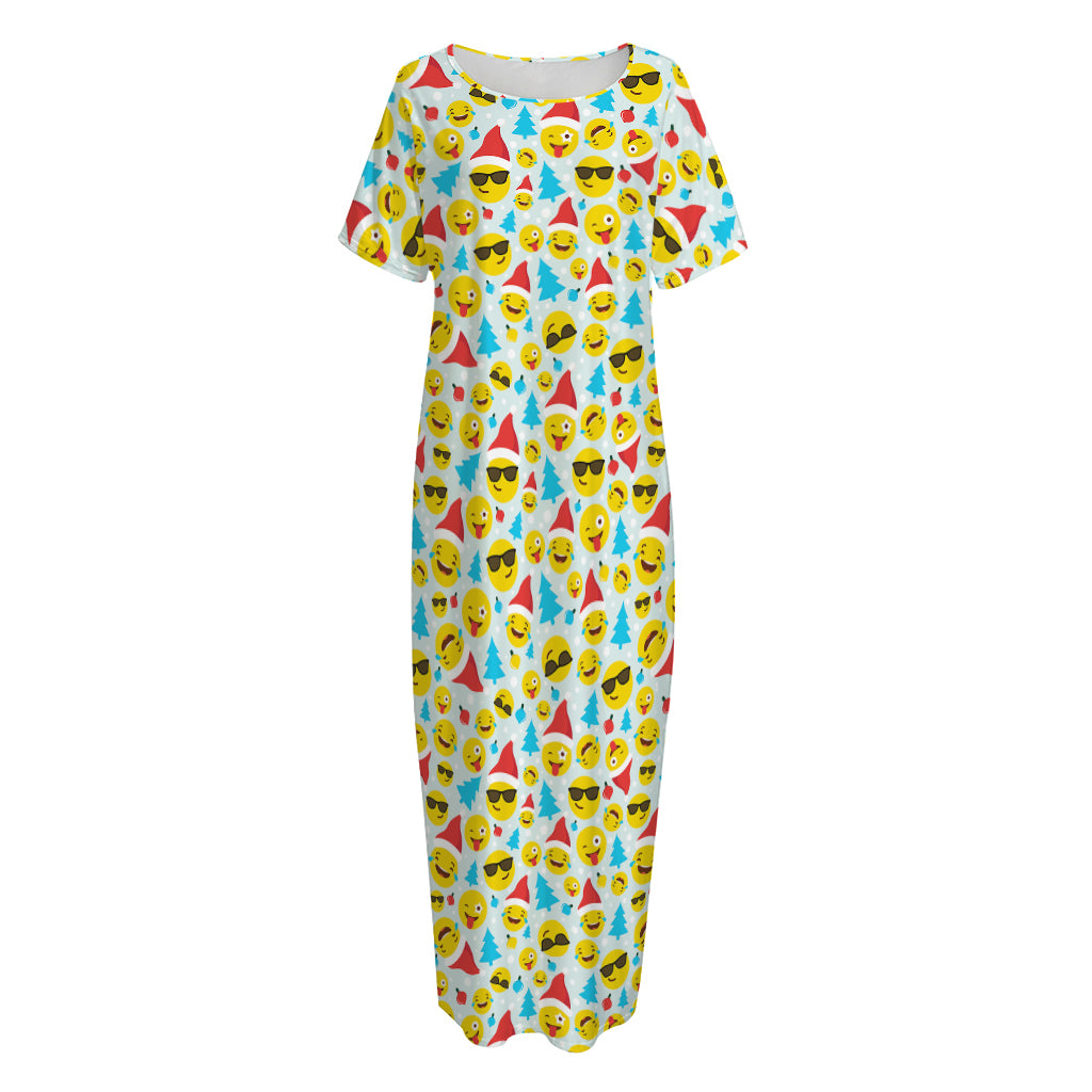 Christmas Emoji Pattern Print Short Sleeve Long Nightdress