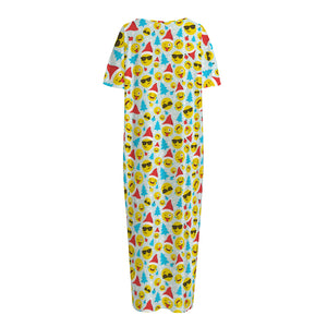 Christmas Emoji Pattern Print Short Sleeve Long Nightdress