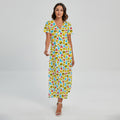 Christmas Emoji Pattern Print Short Sleeve Maxi Dress