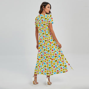 Christmas Emoji Pattern Print Short Sleeve Maxi Dress