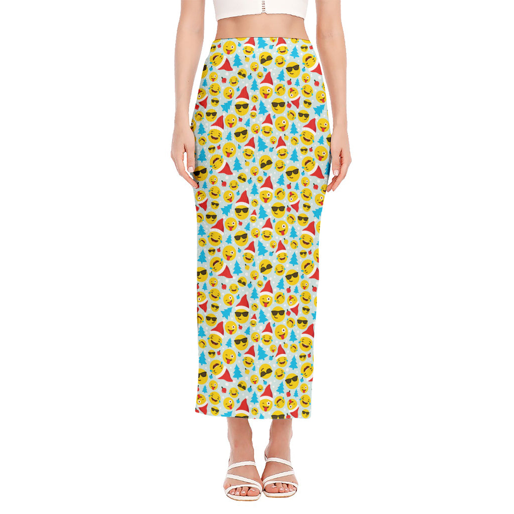 Christmas Emoji Pattern Print Side Slit Maxi Skirt