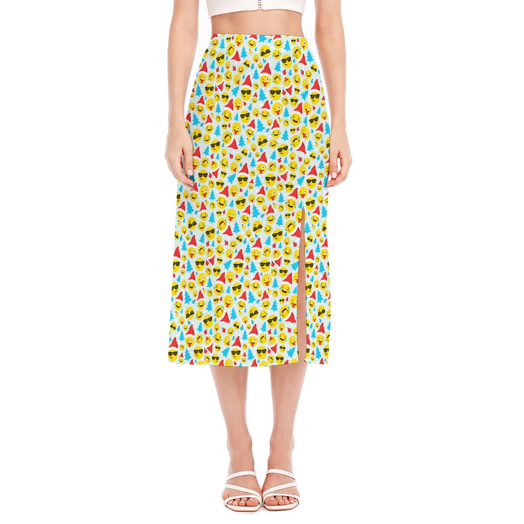 Christmas Emoji Pattern Print Side Slit Midi Skirt