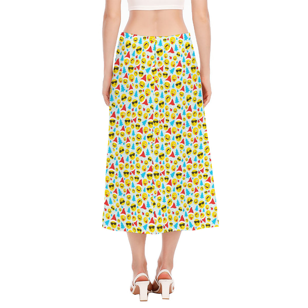 Christmas Emoji Pattern Print Side Slit Midi Skirt