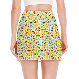 Christmas Emoji Pattern Print Side Slit Mini Skirt