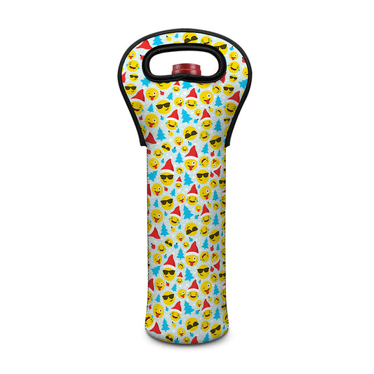 Christmas Emoji Pattern Print Single Neoprene Wine Tote