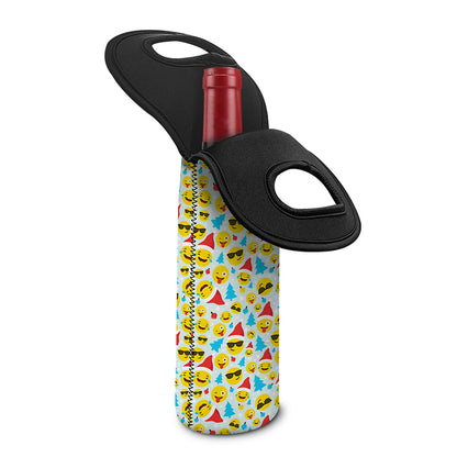 Christmas Emoji Pattern Print Single Neoprene Wine Tote