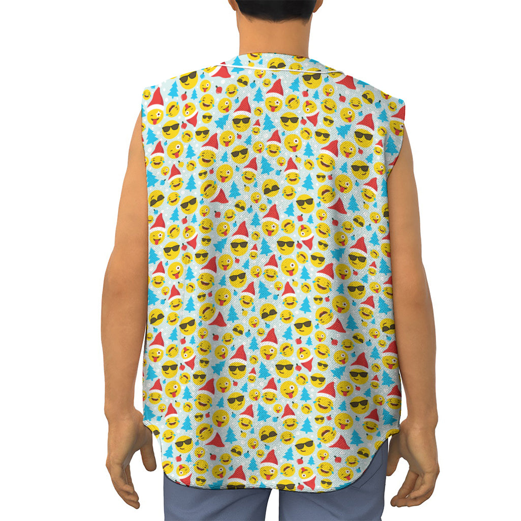 Christmas Emoji Pattern Print Sleeveless Baseball Jersey