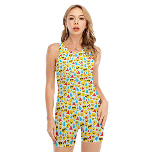 Christmas Emoji Pattern Print Sleeveless One Piece Swimsuit