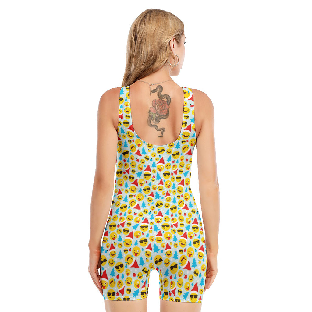 Christmas Emoji Pattern Print Sleeveless One Piece Swimsuit