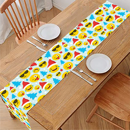 Christmas Emoji Pattern Print Table Runner