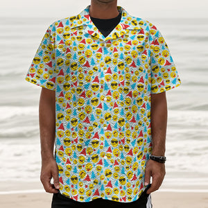 Christmas Emoji Pattern Print Textured Short Sleeve Shirt