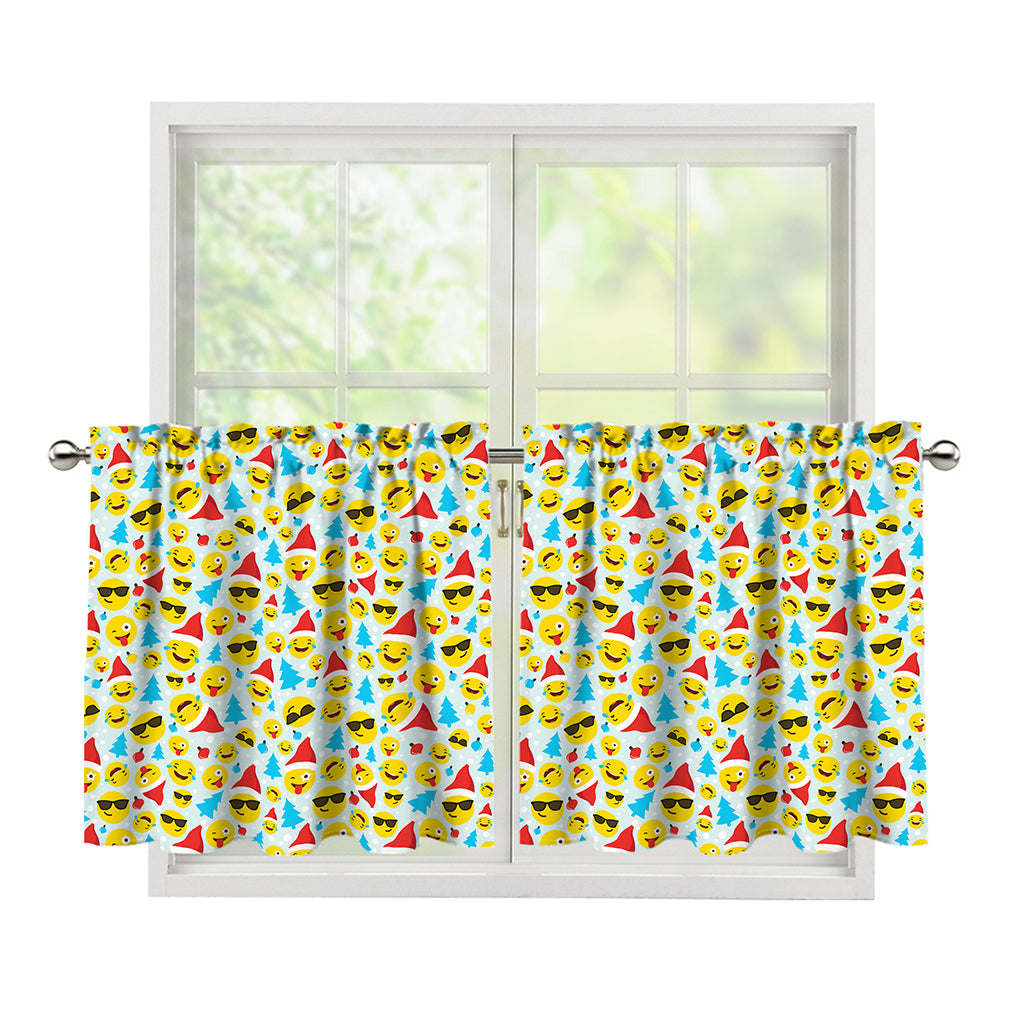 Christmas Emoji Pattern Print Tier Curtains