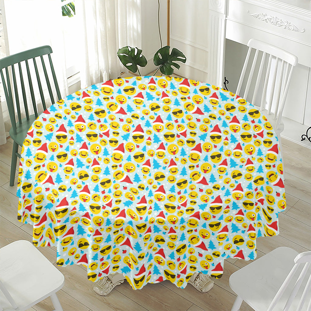 Christmas Emoji Pattern Print Waterproof Round Tablecloth