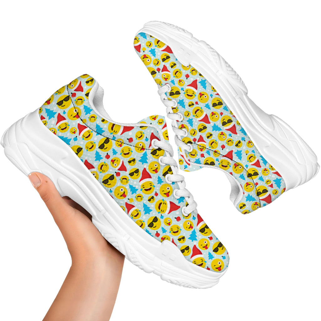 Christmas Emoji Pattern Print White Chunky Shoes