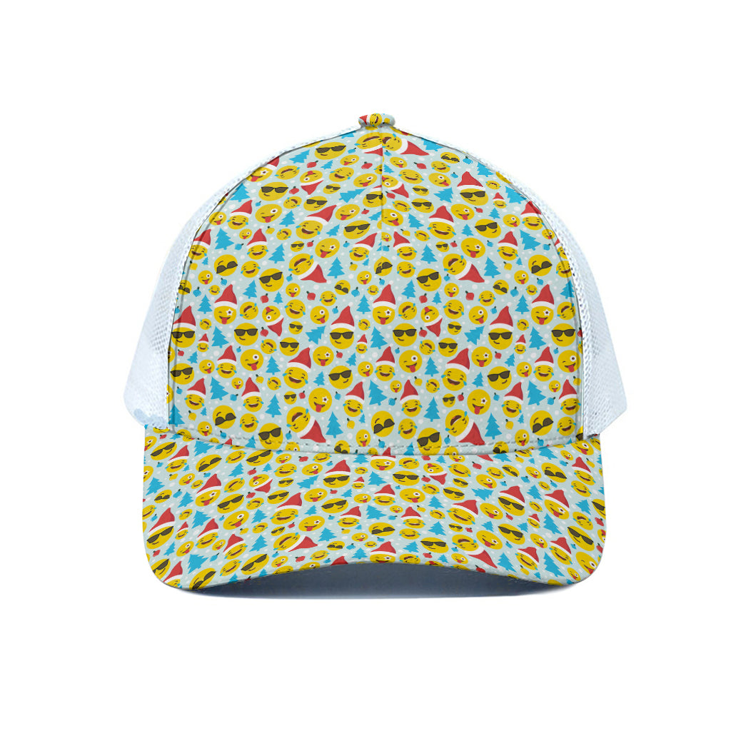 Christmas Emoji Pattern Print White Mesh Trucker Cap