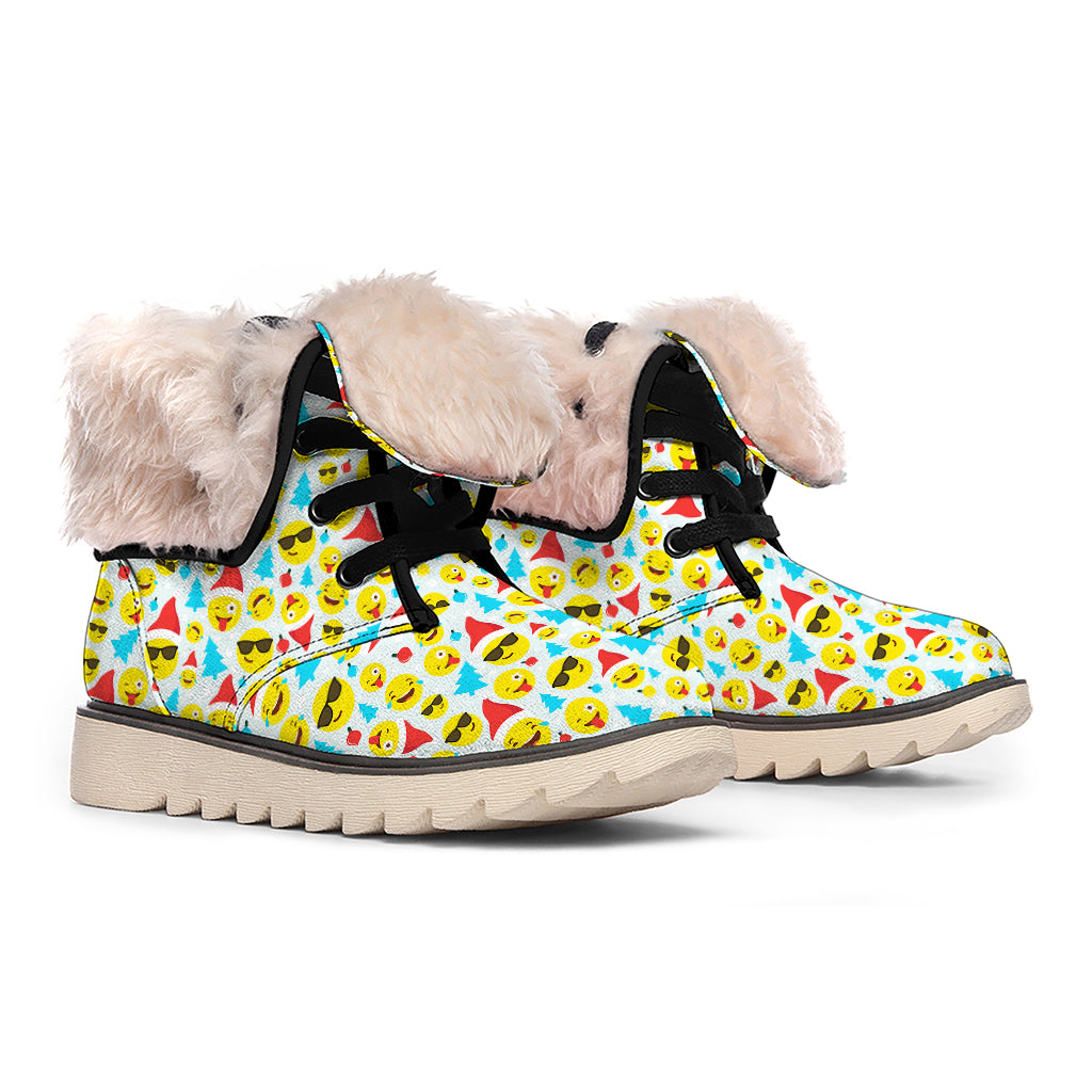 Christmas Emoji Pattern Print Winter Boots