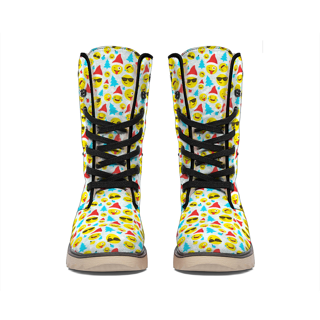 Christmas Emoji Pattern Print Winter Boots