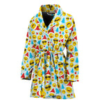 Christmas Emoji Pattern Print Women's Bathrobe