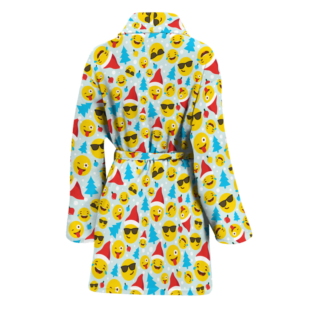 Christmas Emoji Pattern Print Women's Bathrobe