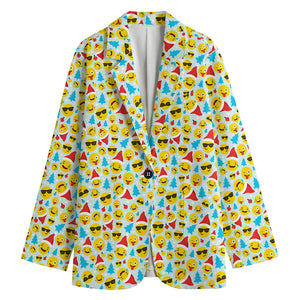 Christmas Emoji Pattern Print Women's Blazer