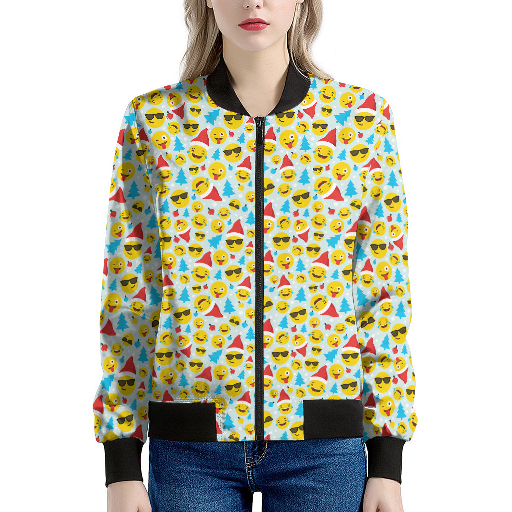 Christmas Emoji Pattern Print Women's Bomber Jacket