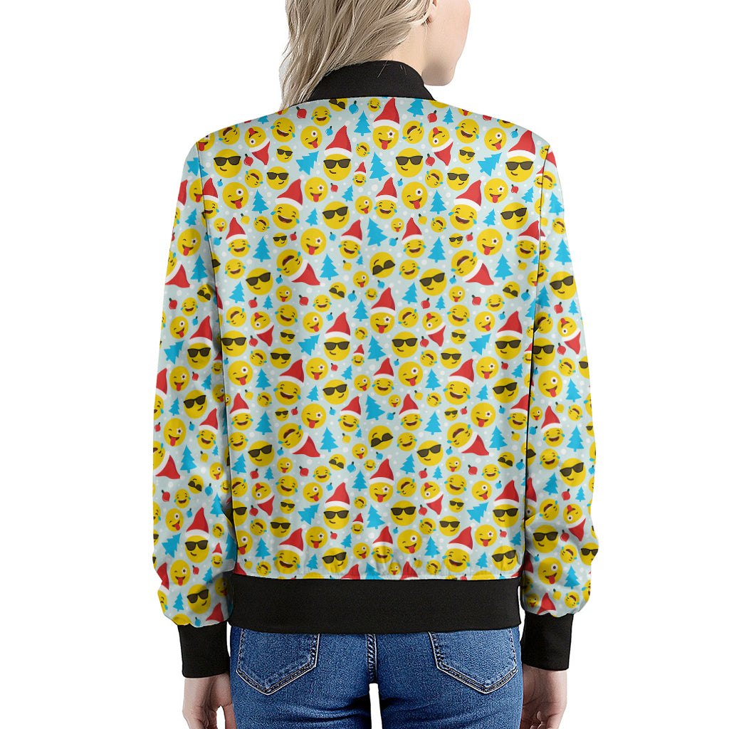 Christmas Emoji Pattern Print Women's Bomber Jacket