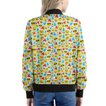 Christmas Emoji Pattern Print Women's Bomber Jacket