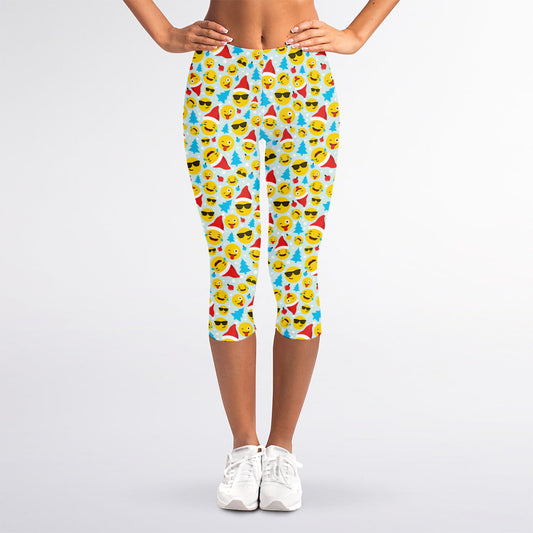 Christmas Emoji Pattern Print Women's Capri Leggings