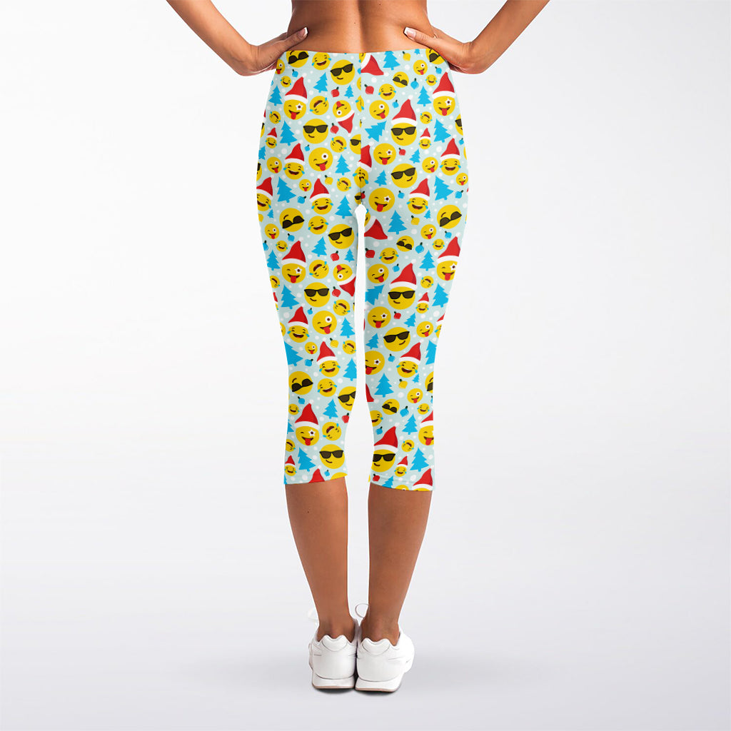 Christmas Emoji Pattern Print Women's Capri Leggings