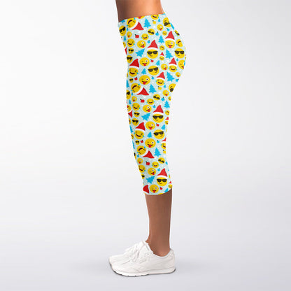 Christmas Emoji Pattern Print Women's Capri Leggings