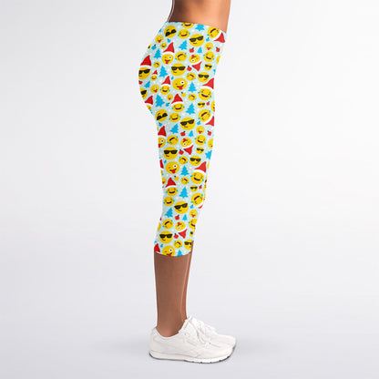 Christmas Emoji Pattern Print Women's Capri Leggings